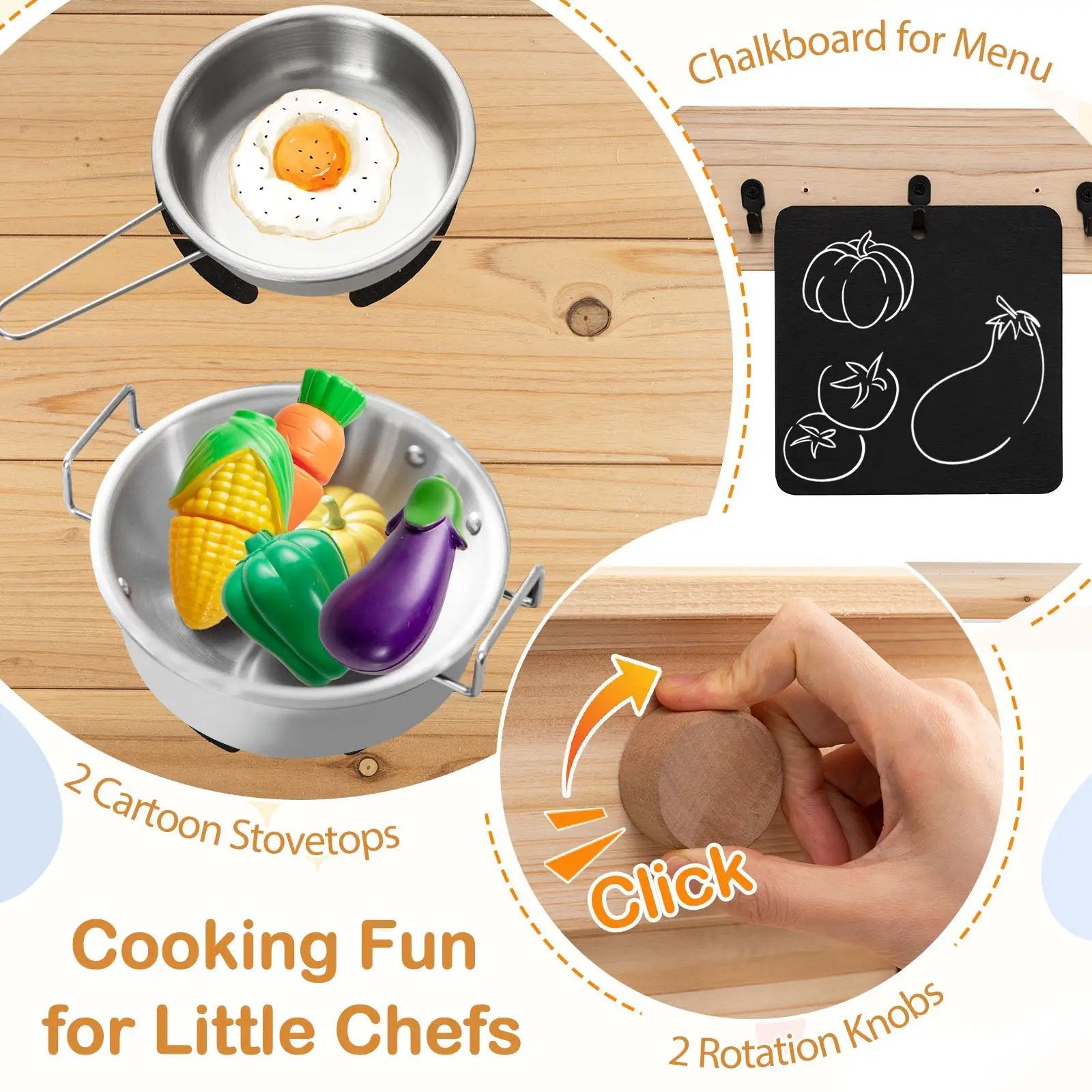 Outdoor Play Pretend Kitchen with Detachable Sandbox and Removable Sink-Natural by DirectDeals