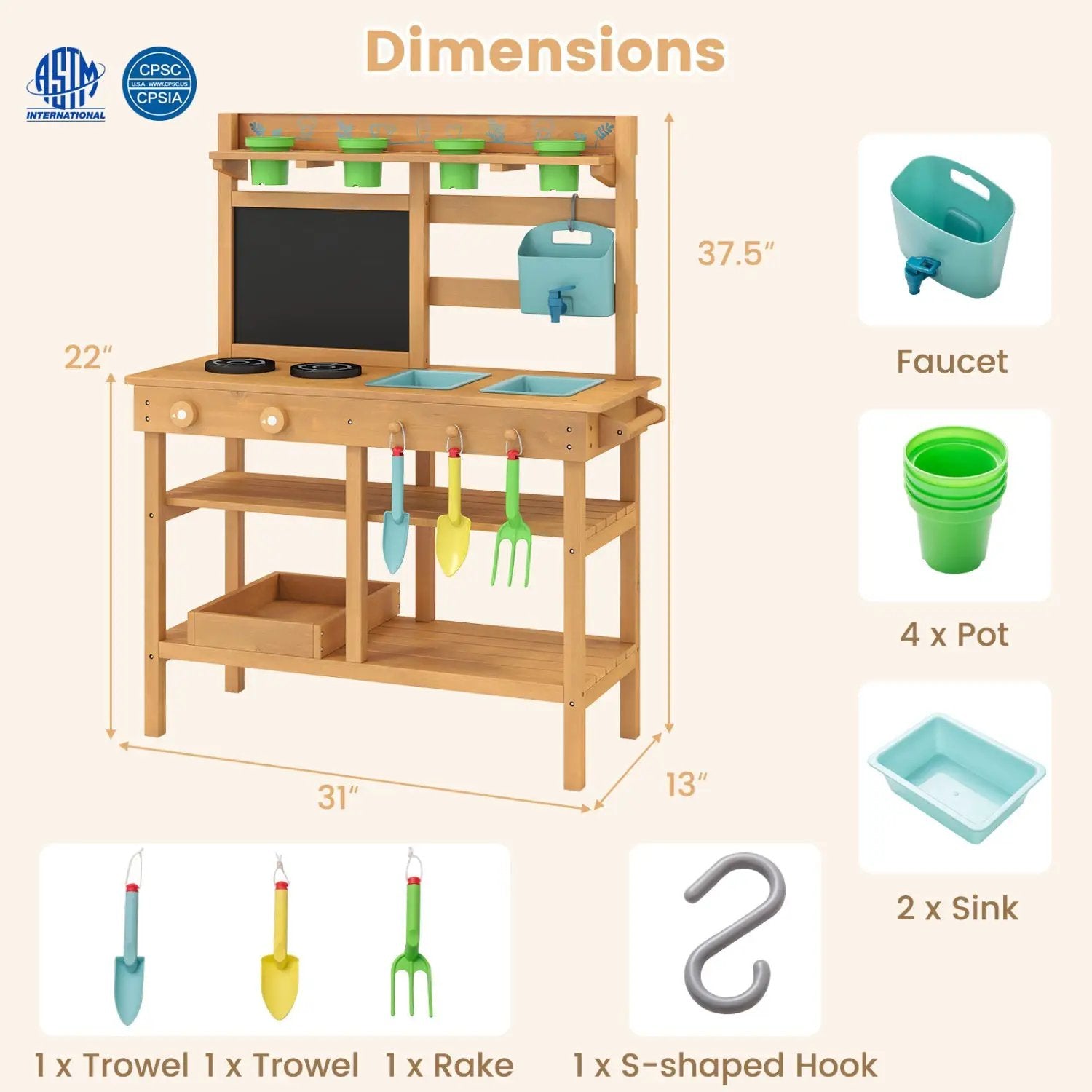 Outdoor Play Pretend Kitchen with Faucet and Removable Sinks for Children Aged 3+ by DirectDeals