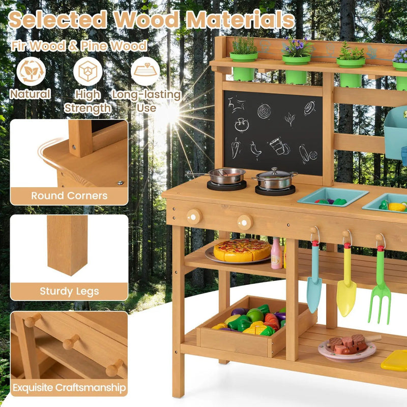 Outdoor Play Pretend Kitchen with Faucet and Removable Sinks for Children Aged 3+ by DirectDeals