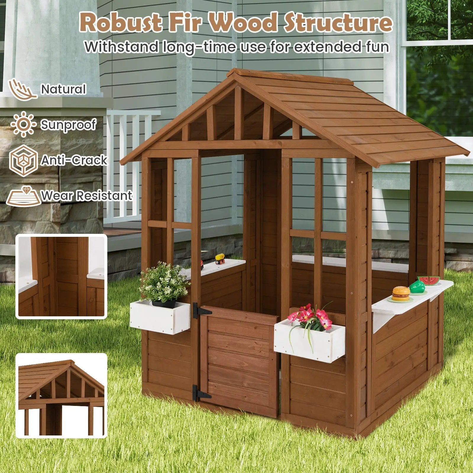 Outdoor Playhouse with Serving Stations and Door for 2+ Years Old by DirectDeals