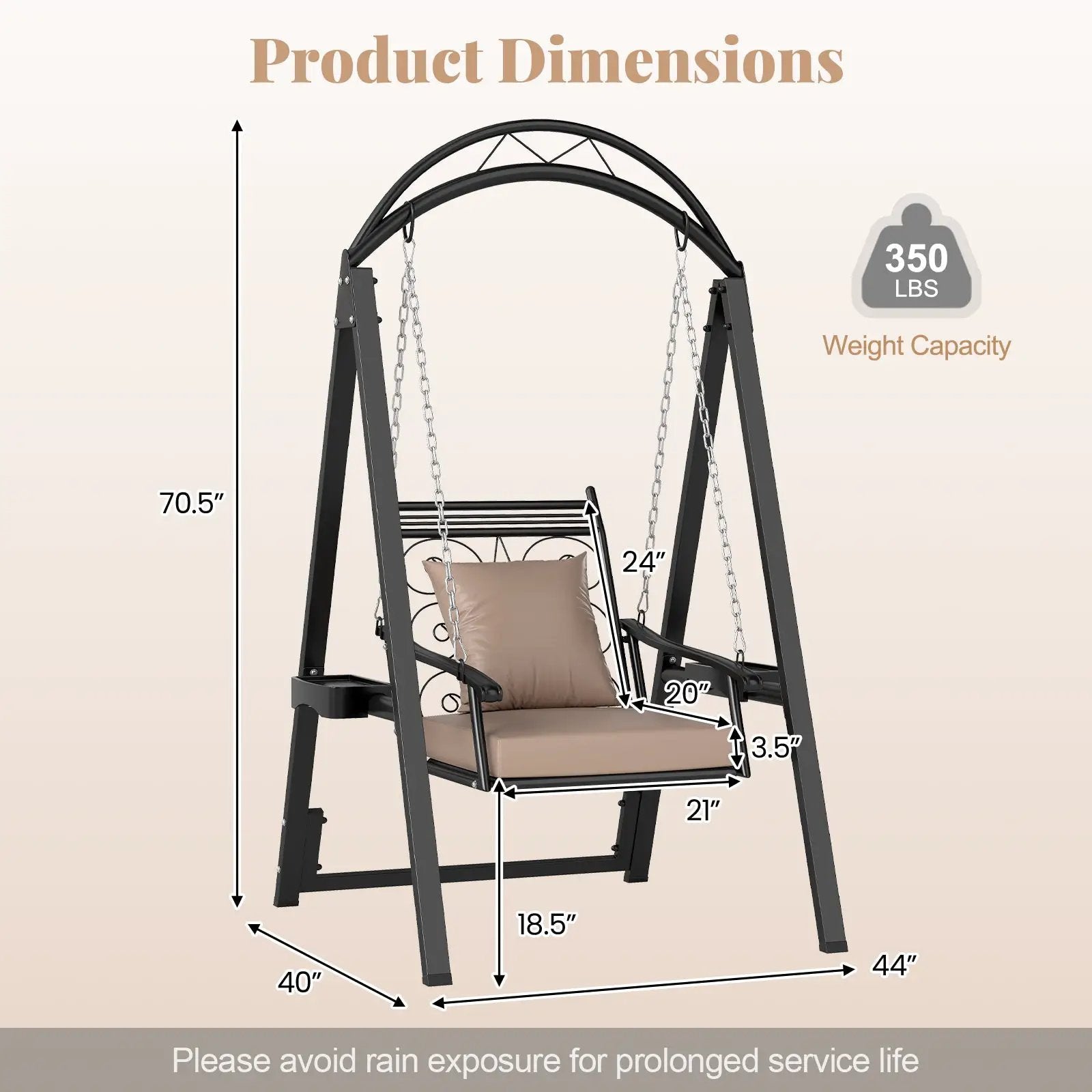 Outdoor Porch Swing with Removable Cushions and Side Tables for Garden Balcony-Black by DirectDeals