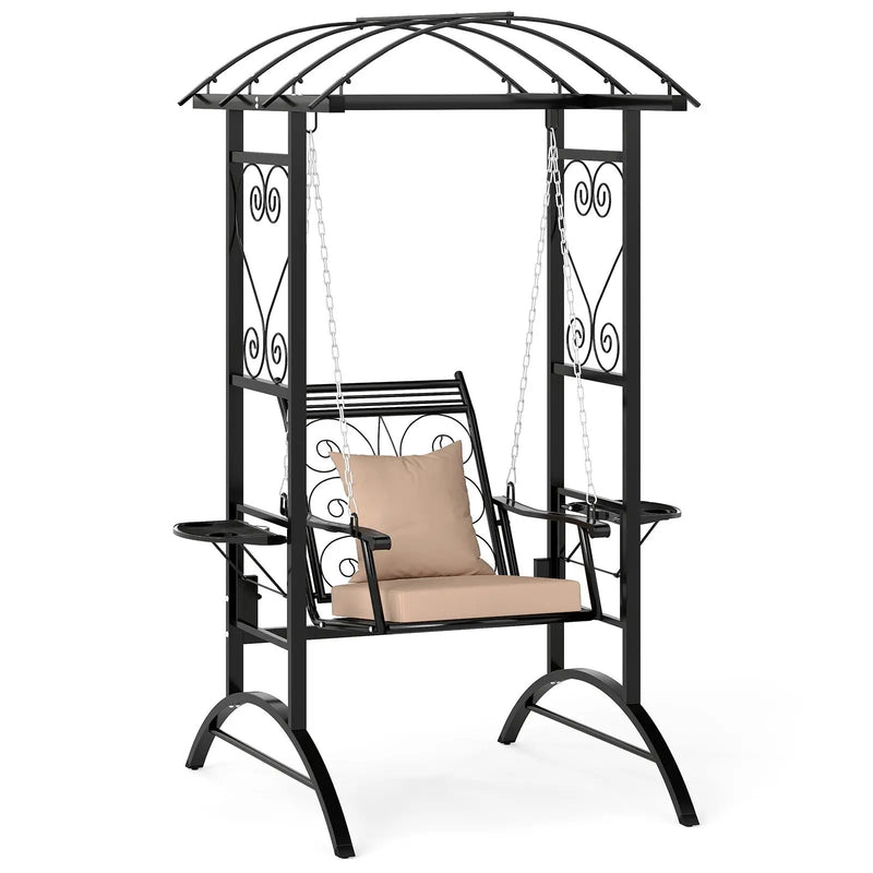 Outdoor Porch Swing with Stand and 2 Trellises for Adults-Black by DirectDeals