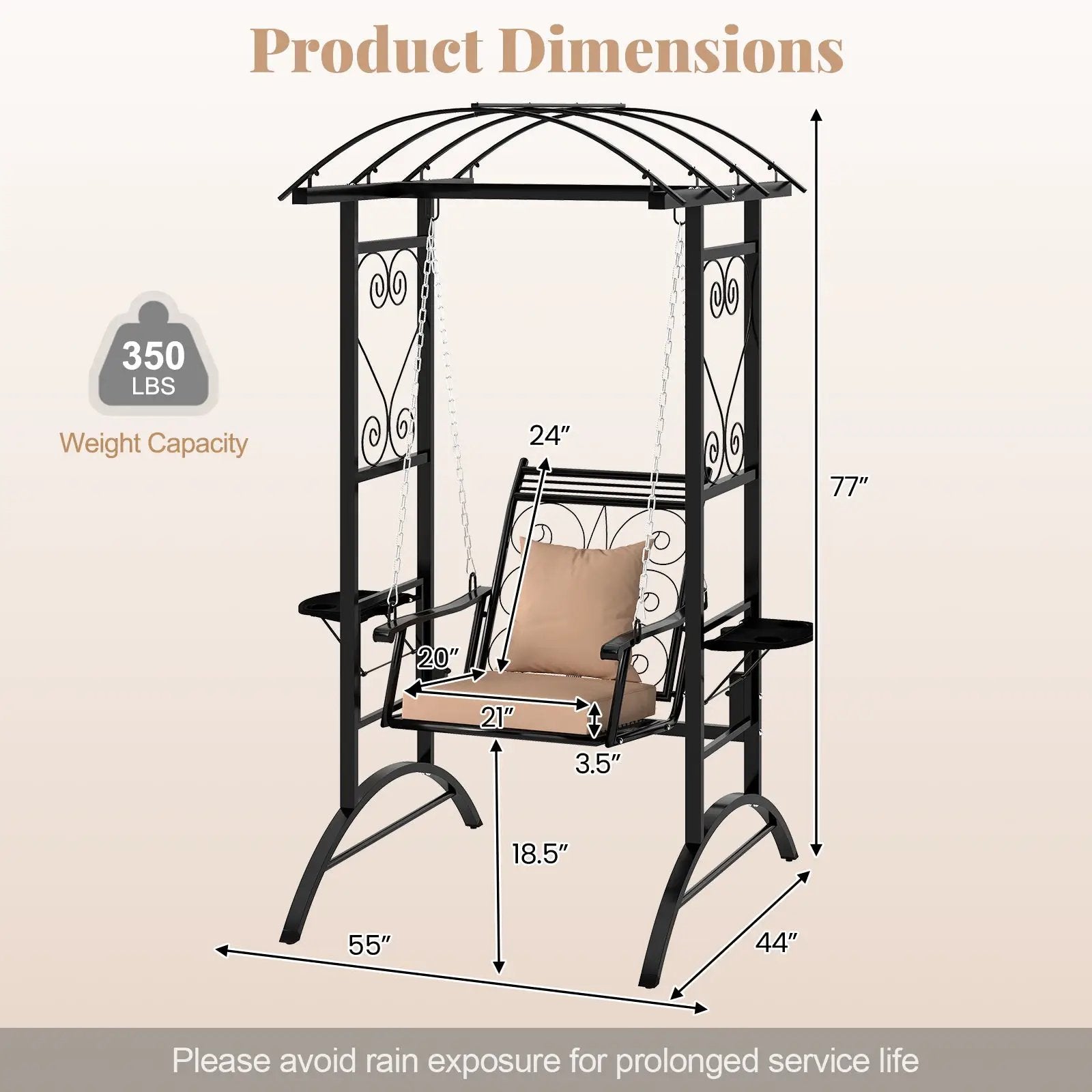 Outdoor Porch Swing with Stand and 2 Trellises for Adults-Black by DirectDeals