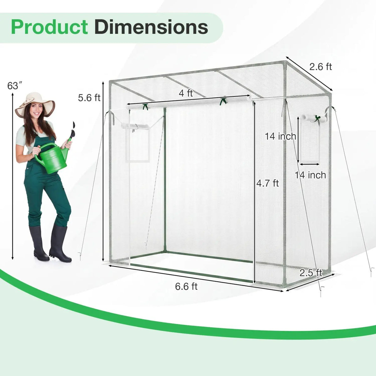 Outdoor Portable Walk-in Greenhouse with PE Cover Heavy-Duty Metal Frame Roll-up Zipper Door by DirectDeals