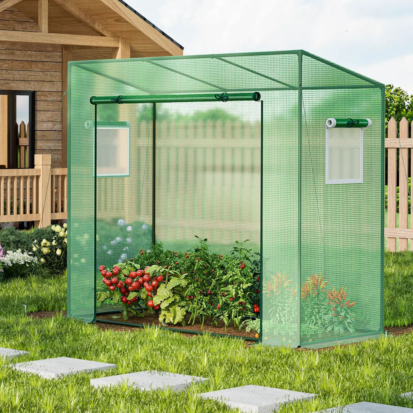 Outdoor Portable Walk-in Greenhouse with PE Cover Heavy-Duty Metal Frame Roll-up Zipper Door by DirectDeals