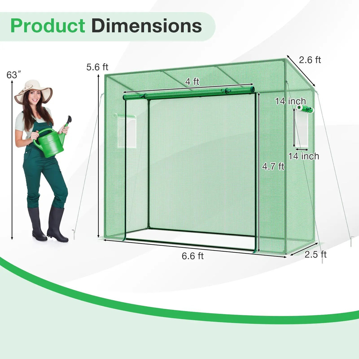 Outdoor Portable Walk-in Greenhouse with PE Cover Heavy-Duty Metal Frame Roll-up Zipper Door by DirectDeals