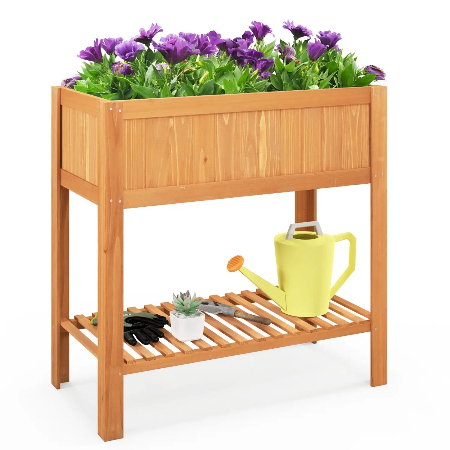 Raised Garden Bed with Storage Shelf – Fir Wood Planter Box by DirectDeals