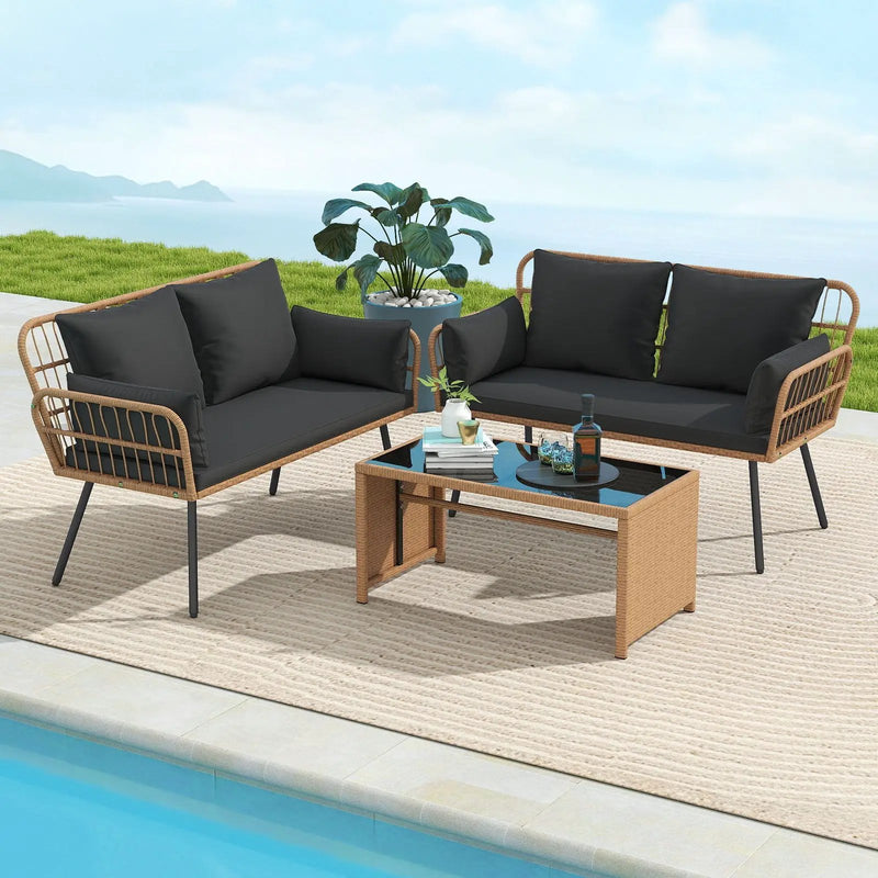 Outdoor Rattan 2-Seat Chair with Seat Back Cushions and Heavy-Duty Metal Legs by DirectDeals
