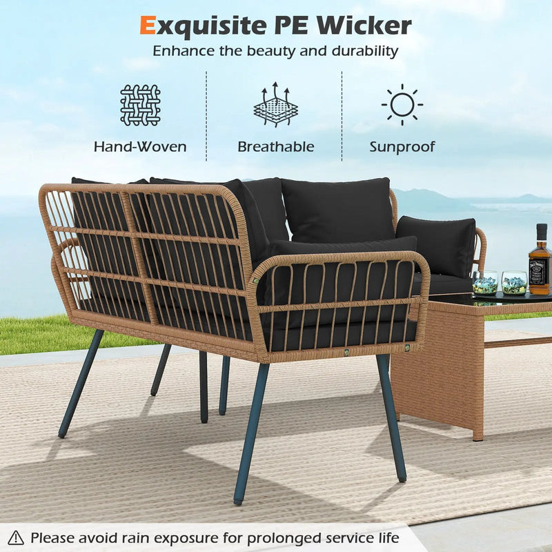 Outdoor Rattan 2-Seat Chair with Seat Back Cushions and Heavy-Duty Metal Legs by DirectDeals