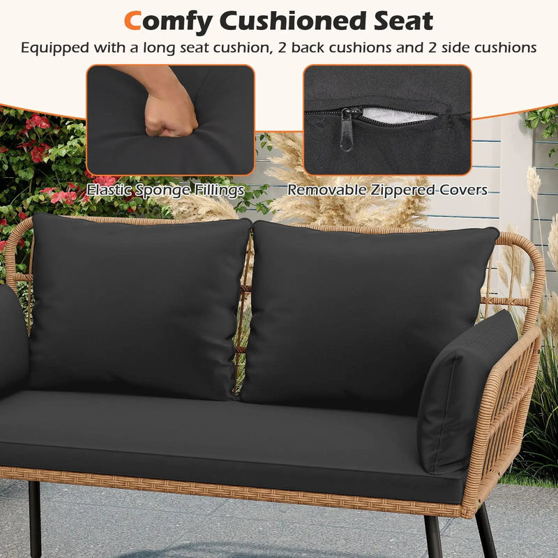 Outdoor Rattan 2-Seat Chair with Seat Back Cushions and Heavy-Duty Metal Legs by DirectDeals