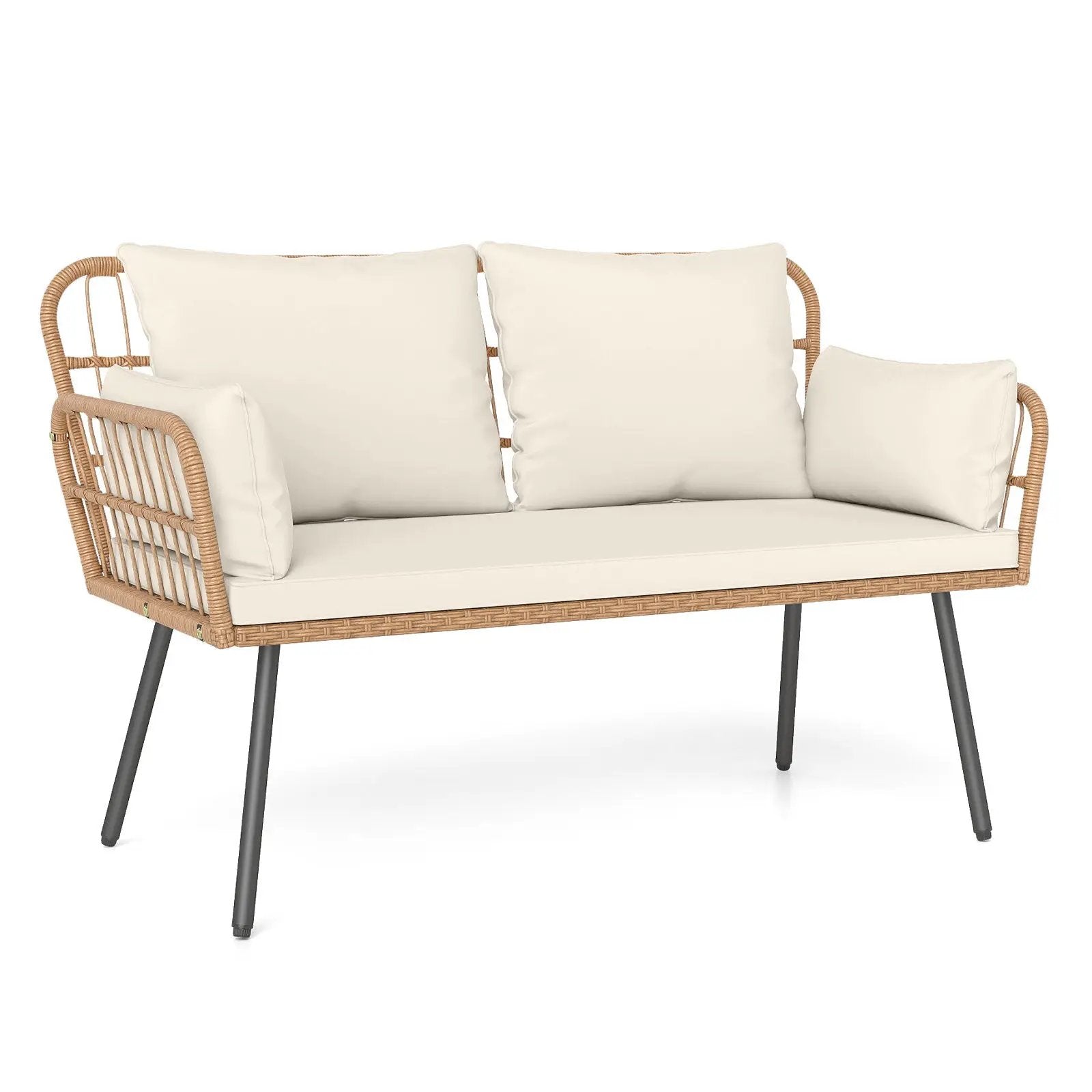 Outdoor Rattan 2-Seat Chair with Seat Back Cushions and Heavy-Duty Metal Legs by DirectDeals