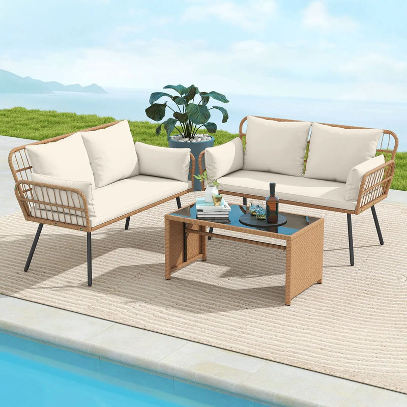 Outdoor Rattan 2-Seat Chair with Seat Back Cushions and Heavy-Duty Metal Legs by DirectDeals