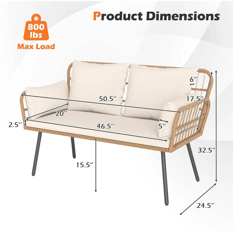 Outdoor Rattan 2-Seat Chair with Seat Back Cushions and Heavy-Duty Metal Legs by DirectDeals