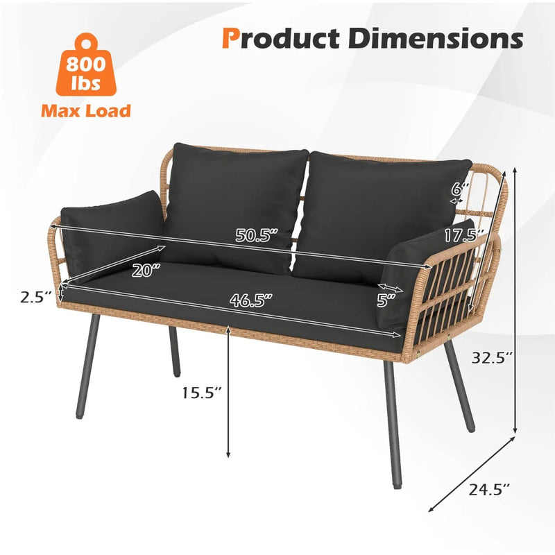 Outdoor Rattan 2-Seat Chair with Seat Back Cushions and Heavy-Duty Metal Legs by DirectDeals