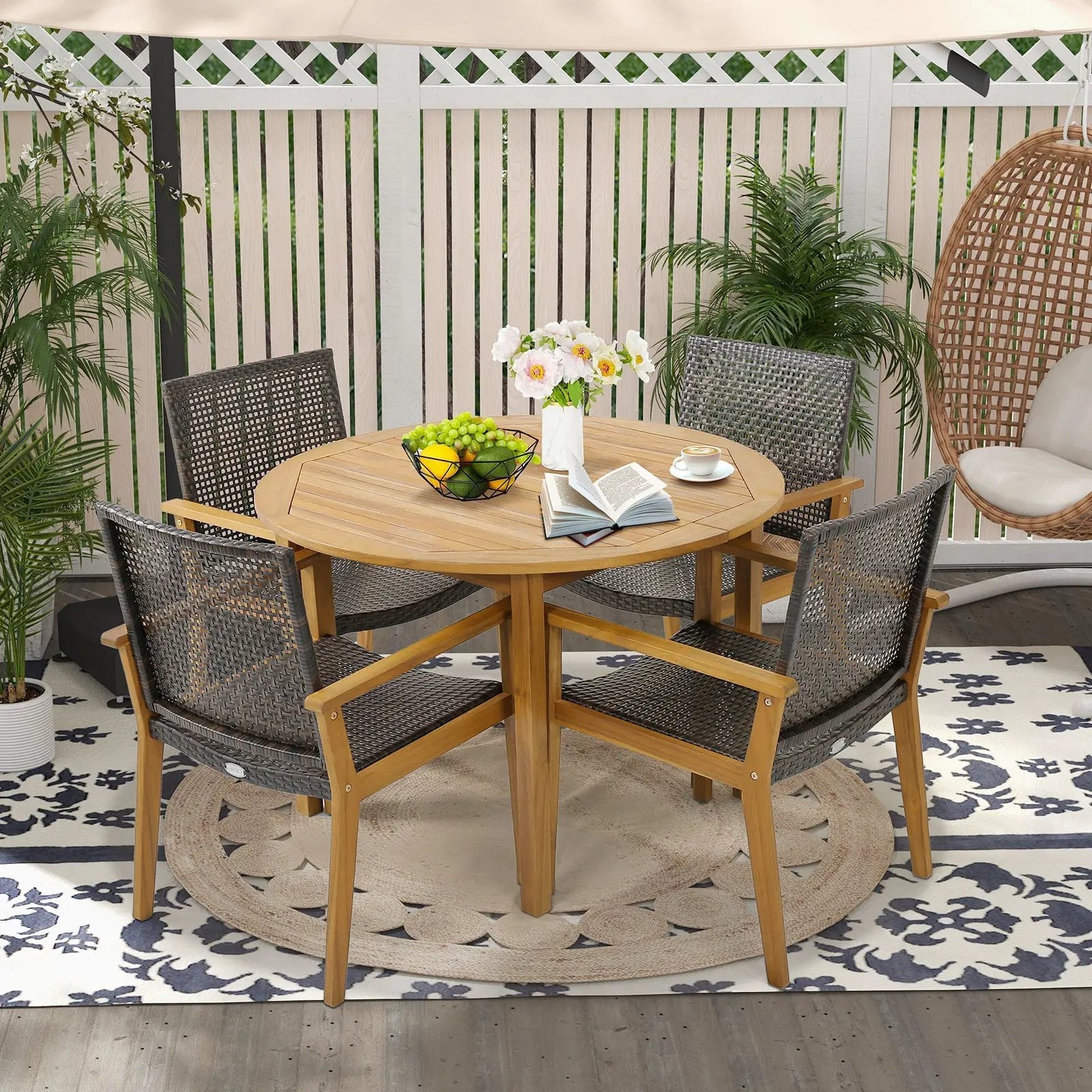 Set of 4 Outdoor Rattan Chair with Sturdy Acacia Wood Frame-Set of 4 by DirectDeals
