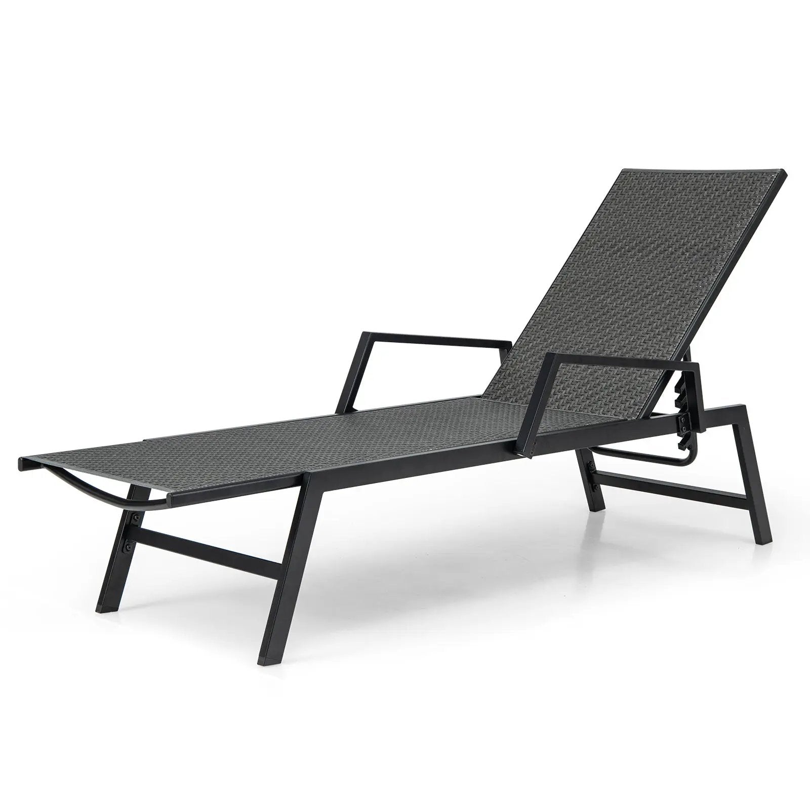 Outdoor Rattan Chaise Lounge Reclining Chair with Armrests and 5-Position Backrest-Brown by DirectDeals