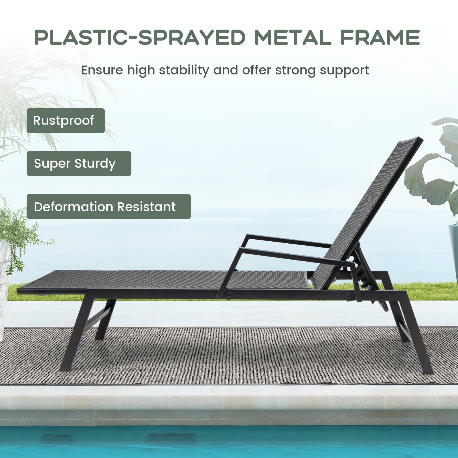 Outdoor Rattan Chaise Lounge Reclining Chair with Armrests and 5-Position Backrest-Brown by DirectDeals