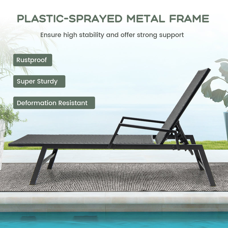 Outdoor Rattan Chaise Lounge Reclining Chair with Armrests and 5-Position Backrest-Brown by DirectDeals