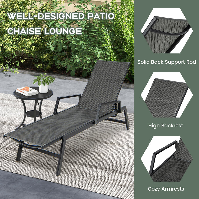 Outdoor Rattan Chaise Lounge Reclining Chair with Armrests and 5-Position Backrest-Brown by DirectDeals