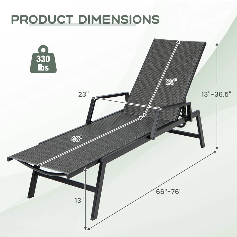 Outdoor Rattan Chaise Lounge Reclining Chair with Armrests and 5-Position Backrest-Brown by DirectDeals