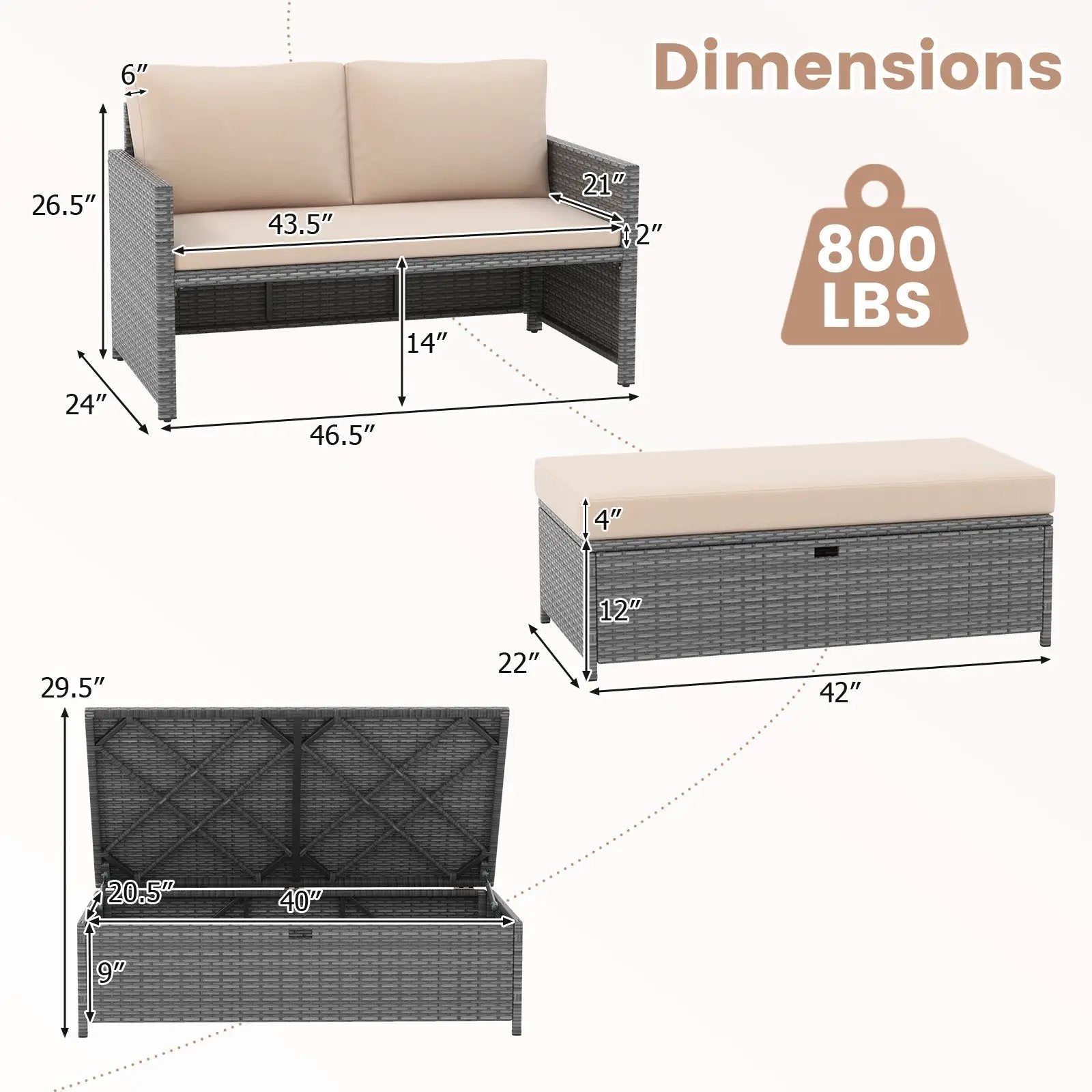 Outdoor Rattan Daybed Wicker Loveseat and 31 Gallon Storage Ottoman-Brown by DirectDeals