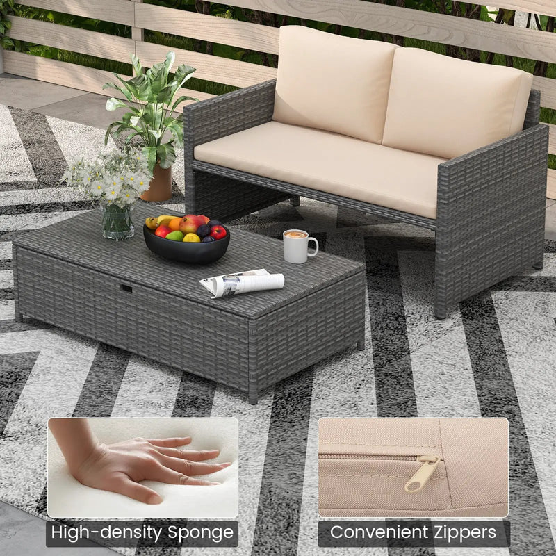 Outdoor Rattan Daybed Wicker Loveseat and 31 Gallon Storage Ottoman-Brown by DirectDeals