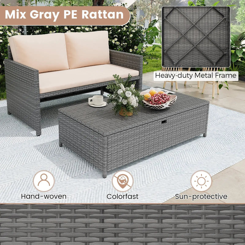 Outdoor Rattan Daybed Wicker Loveseat and 31 Gallon Storage Ottoman-Brown by DirectDeals