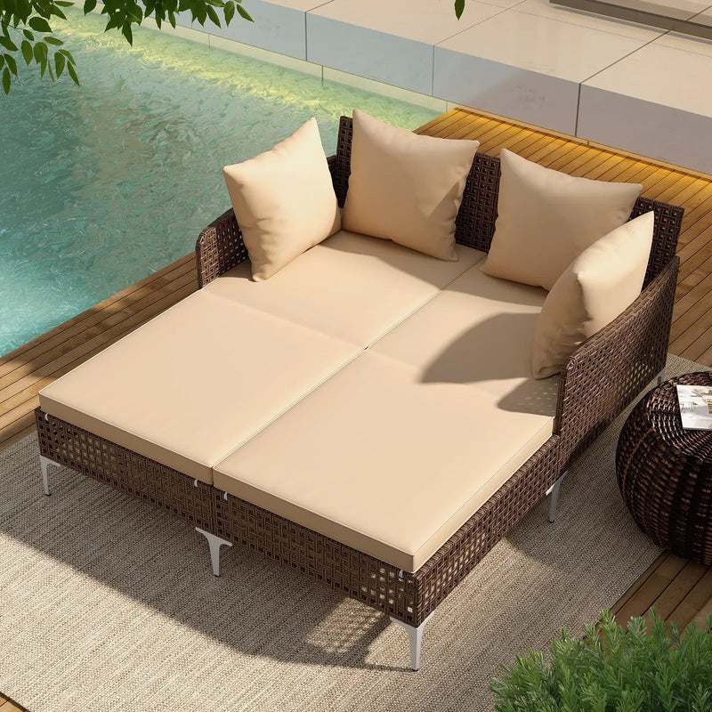 Outdoor Rattan Double Daybed Wicker Chaise Lounge by DirectDeals