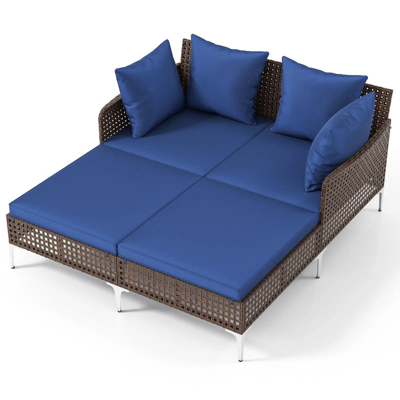 Outdoor Rattan Double Daybed Wicker Chaise Lounge by DirectDeals