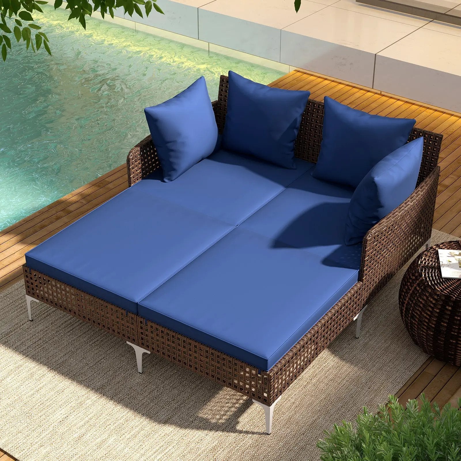 Outdoor Rattan Double Daybed Wicker Chaise Lounge by DirectDeals