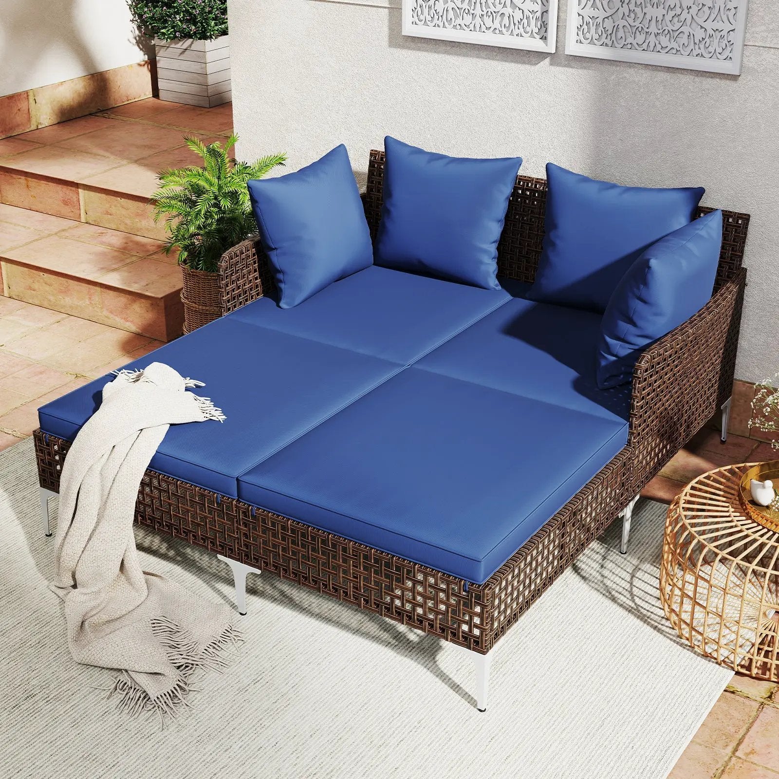 Outdoor Rattan Double Daybed Wicker Chaise Lounge by DirectDeals