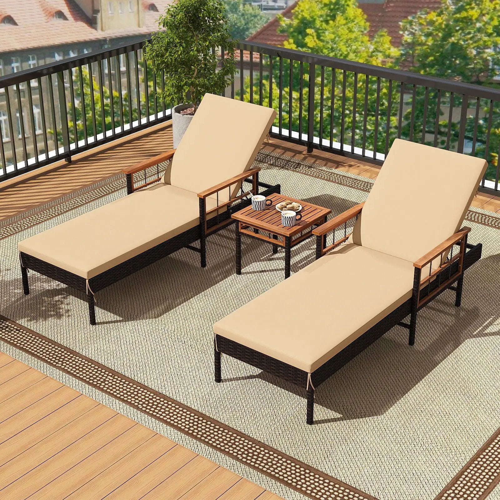 Outdoor Reclining Lounger Chair with 4-Level Adjustable Backrest-Beige by DirectDeals