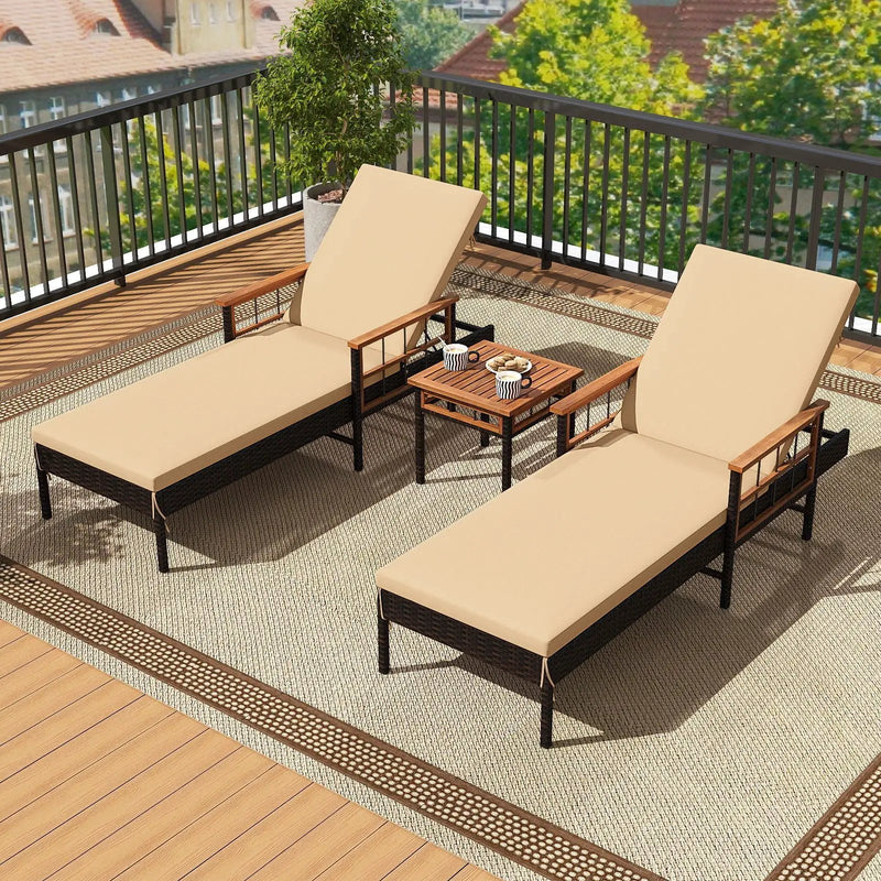 Outdoor Reclining Lounger Chair with 4-Level Adjustable Backrest-Beige by DirectDeals