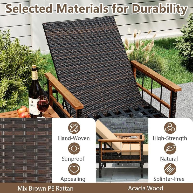 Outdoor Reclining Lounger Chair with 4-Level Adjustable Backrest-Beige by DirectDeals