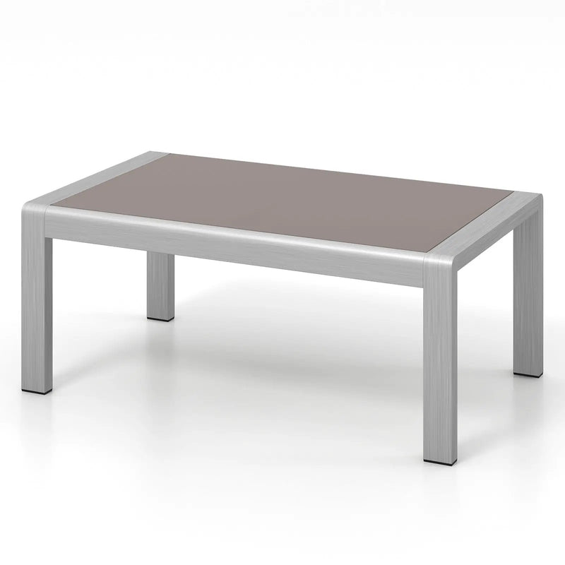 Outdoor Rectangle Coffee Table with Tempered Glass Tabletop for Backyard Poolside-Gray by DirectDeals