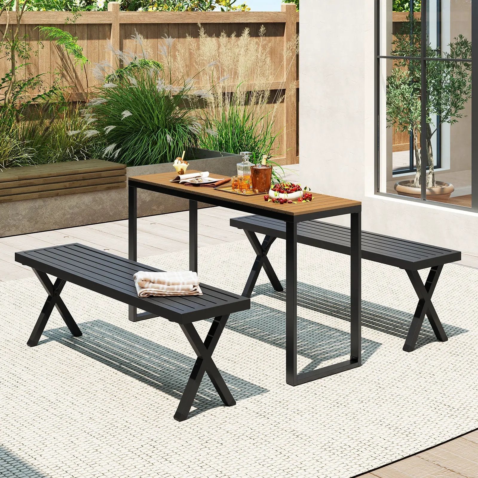 Outdoor Rectangle Console Table with Long-Lasting WPC Tabletop by DirectDeals