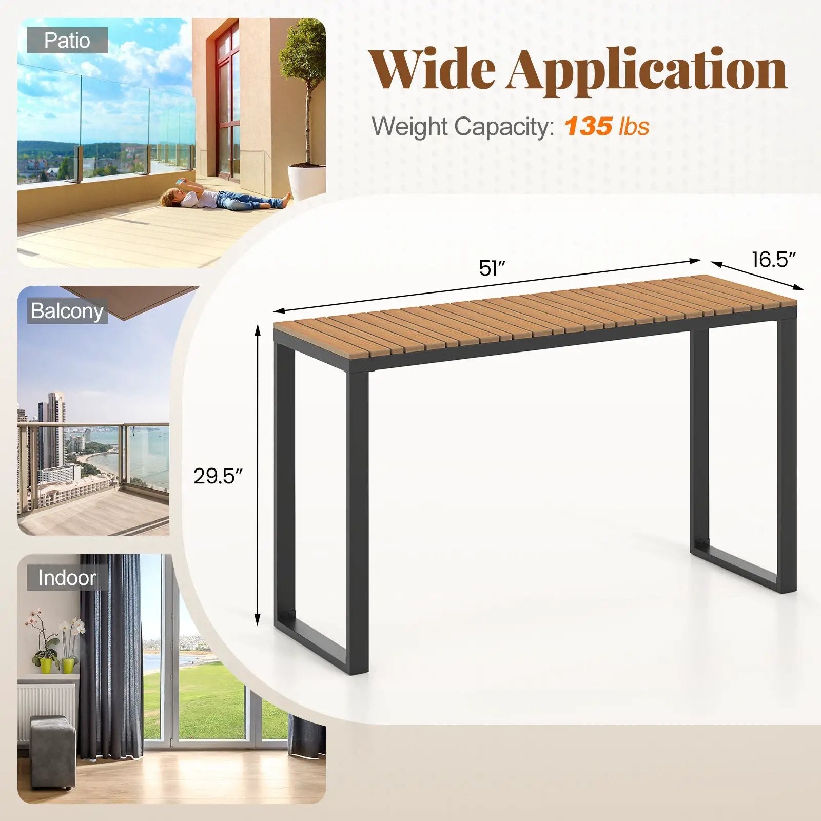 Outdoor Rectangle Console Table with Long-Lasting WPC Tabletop by DirectDeals