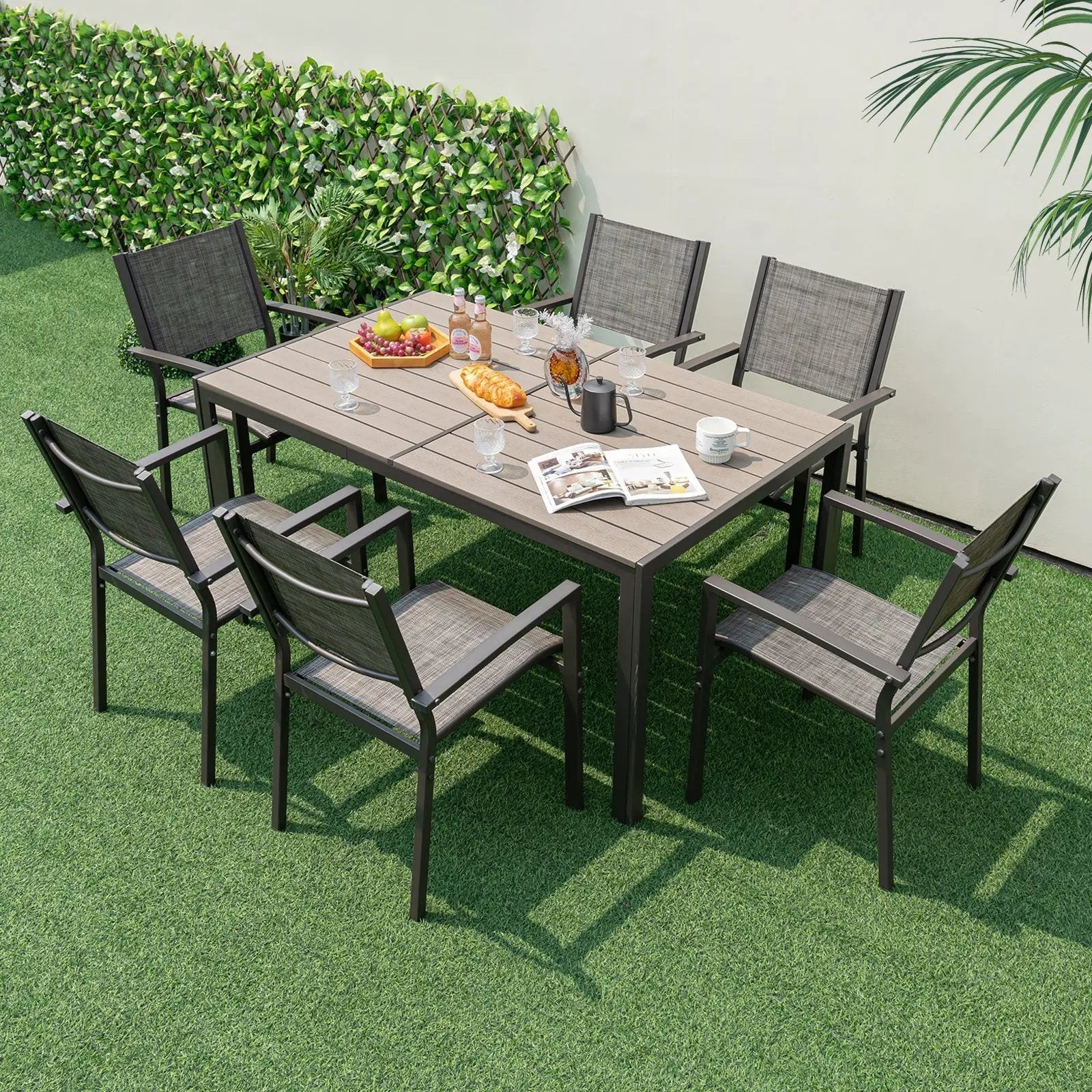 59 x 35 Inch Large Outdoor Rectangle Dining Table with Metal Legs by DirectDeals