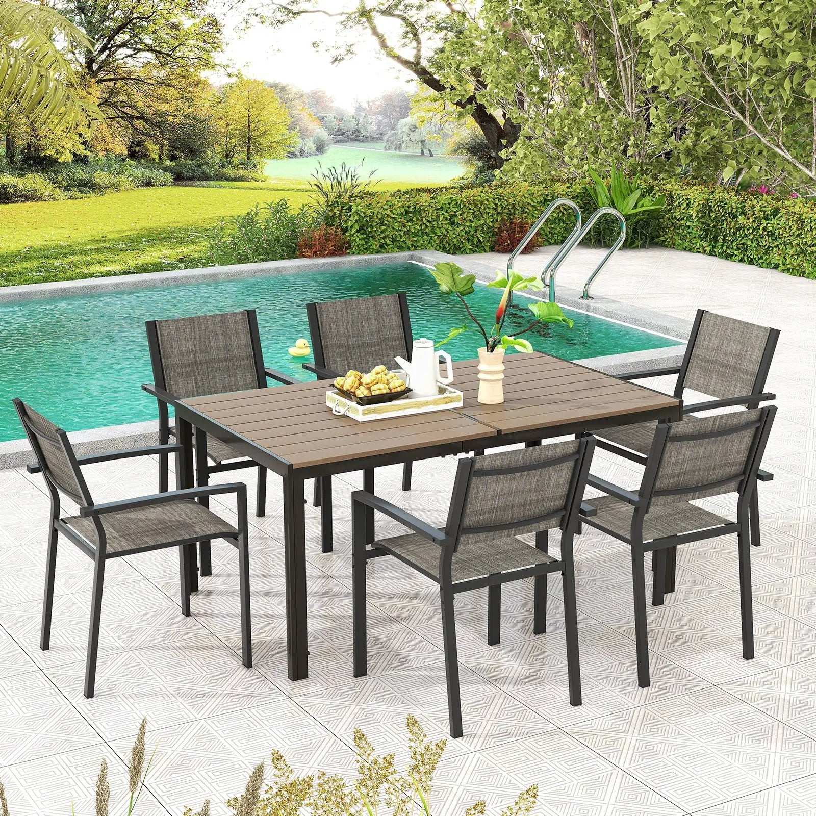 59 x 35 Inch Large Outdoor Rectangle Dining Table with Metal Legs by DirectDeals