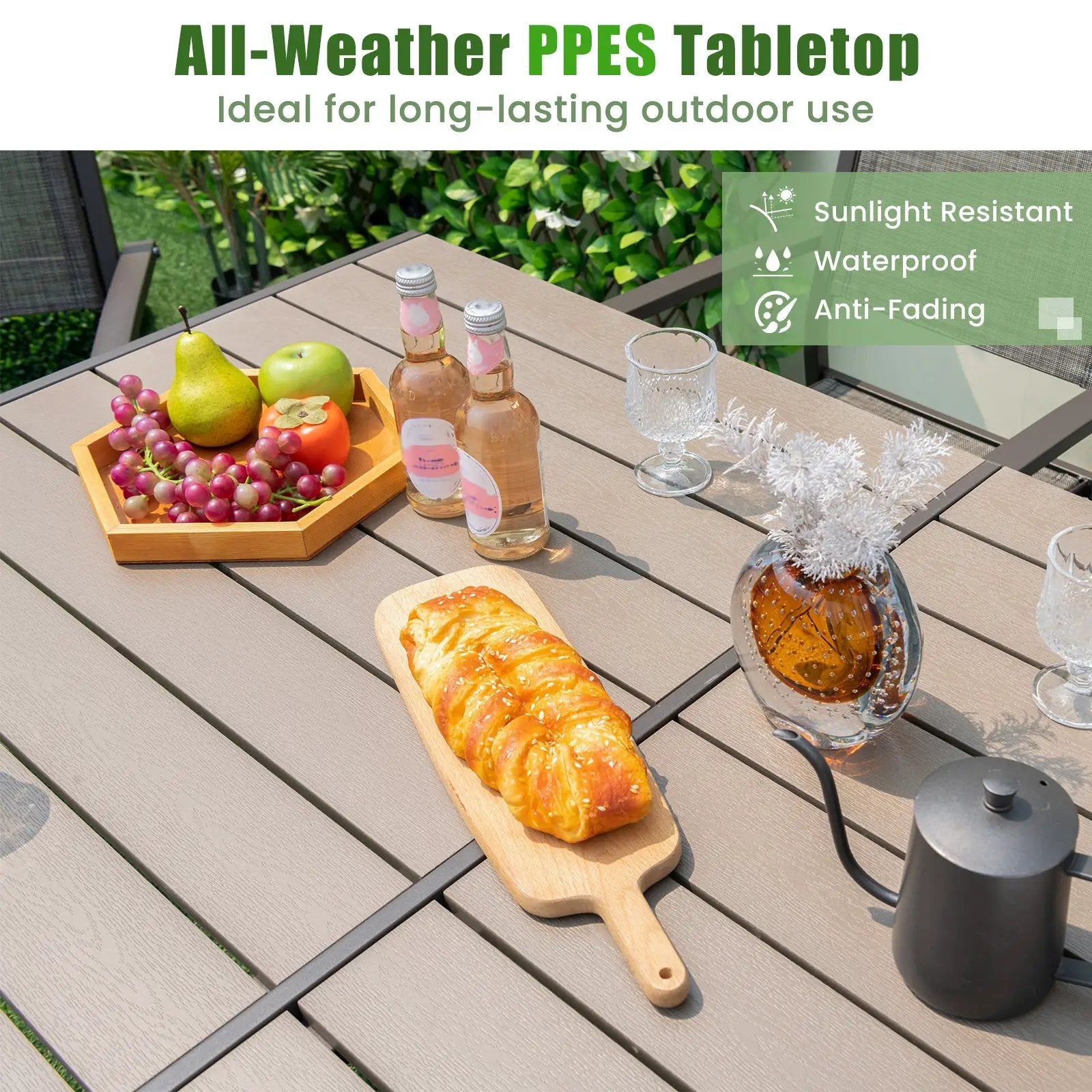 59 x 35 Inch Large Outdoor Rectangle Dining Table with Metal Legs by DirectDeals