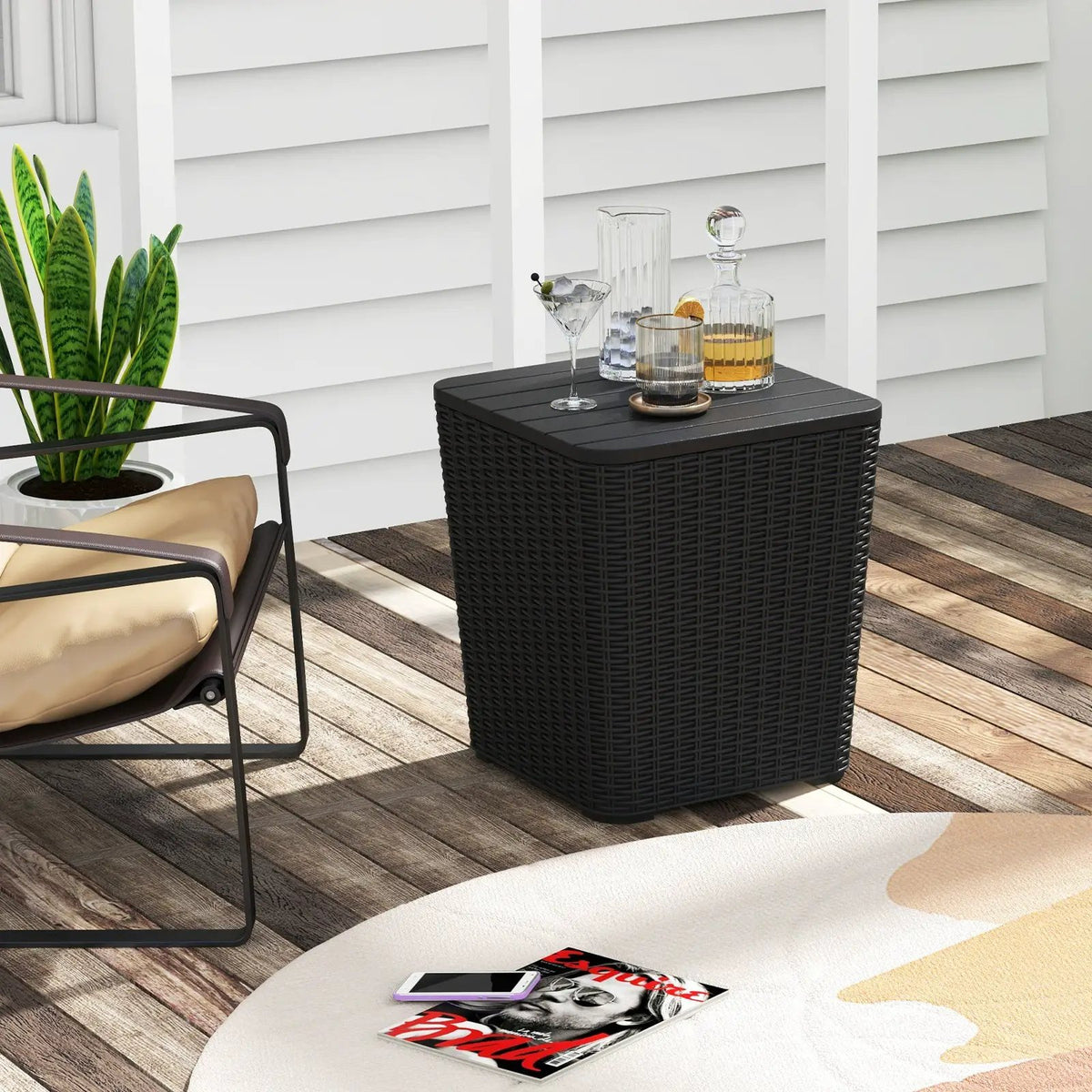 Outdoor Resin Storage Side Table with Removable Lid and Wicker-woven Accent by DirectDeals