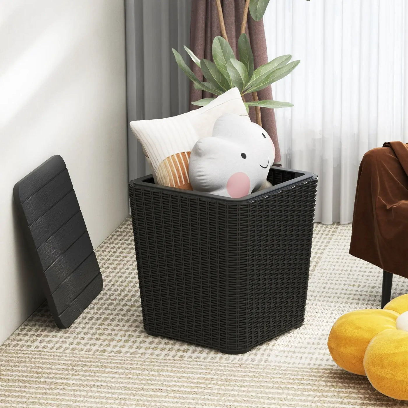Outdoor Resin Storage Side Table with Removable Lid and Wicker-woven Accent by DirectDeals