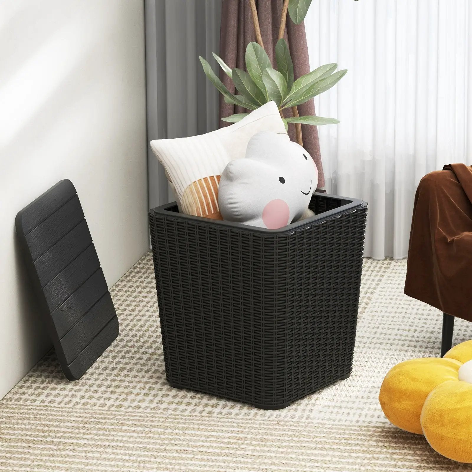 Outdoor Resin Storage Side Table with Removable Lid and Wicker-woven Accent by DirectDeals