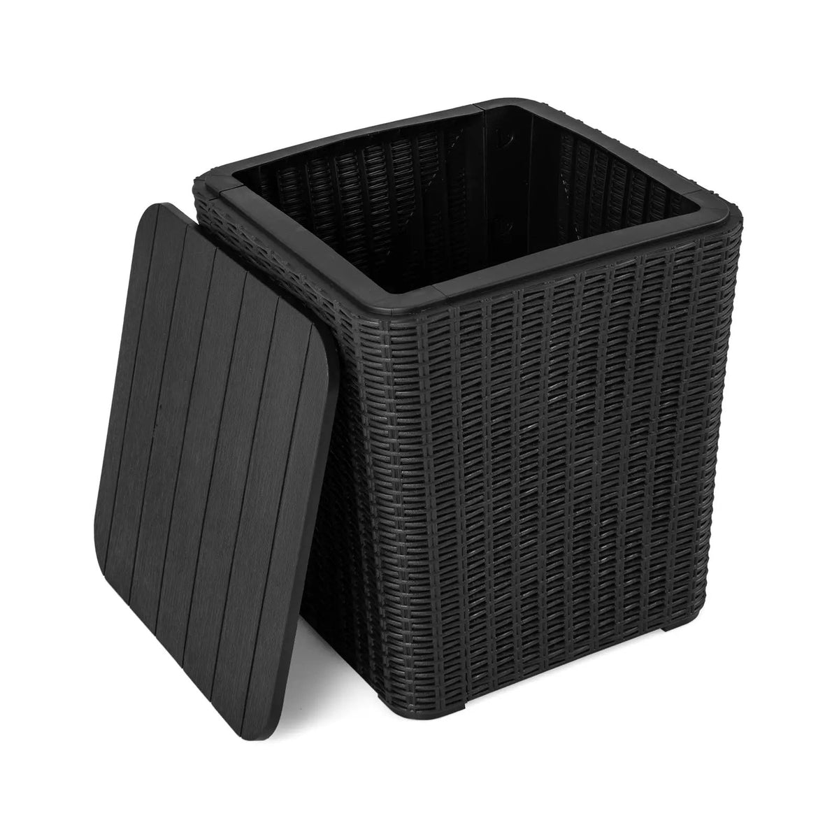 Outdoor Resin Storage Side Table with Removable Lid and Wicker-woven Accent by DirectDeals