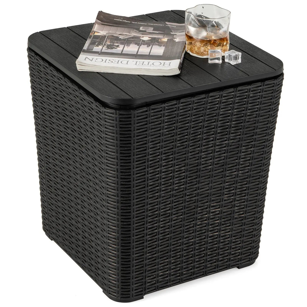 Outdoor Resin Storage Side Table with Removable Lid and Wicker-woven Accent by DirectDeals