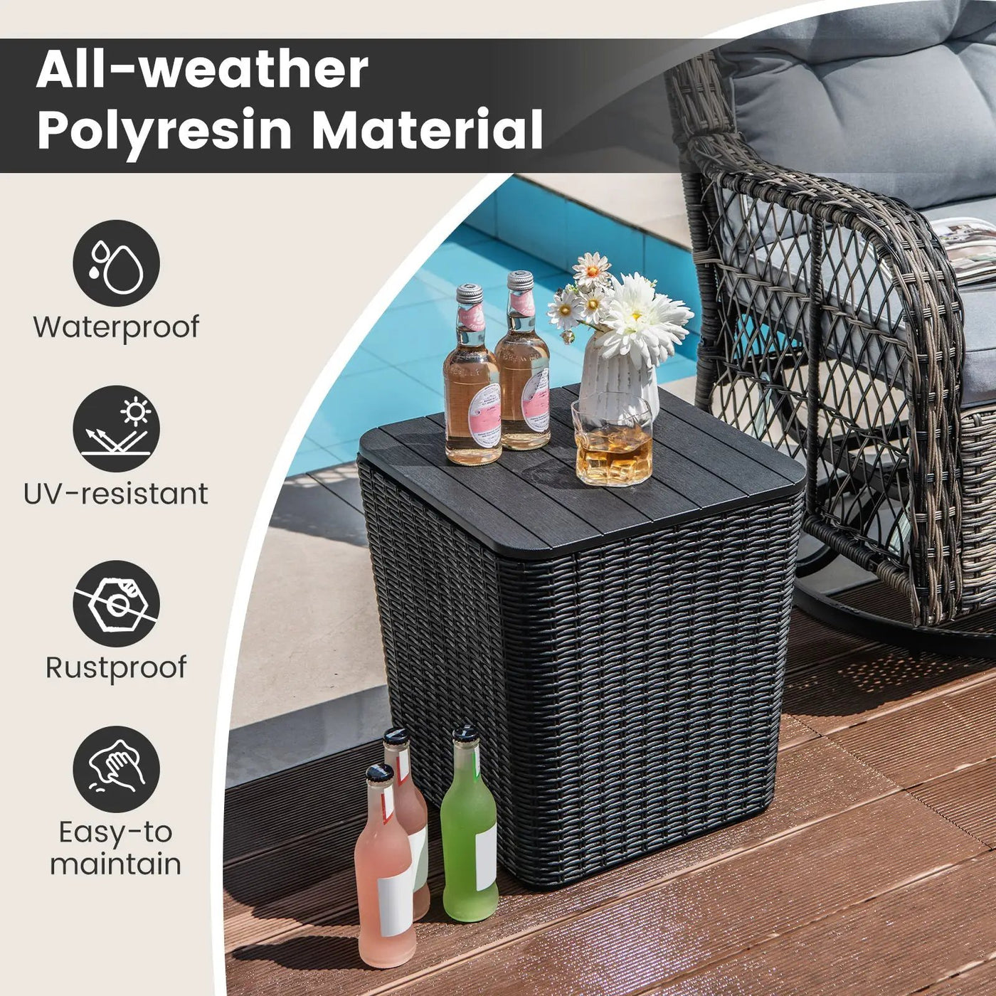 Outdoor Resin Storage Side Table with Removable Lid and Wicker-woven Accent by DirectDeals