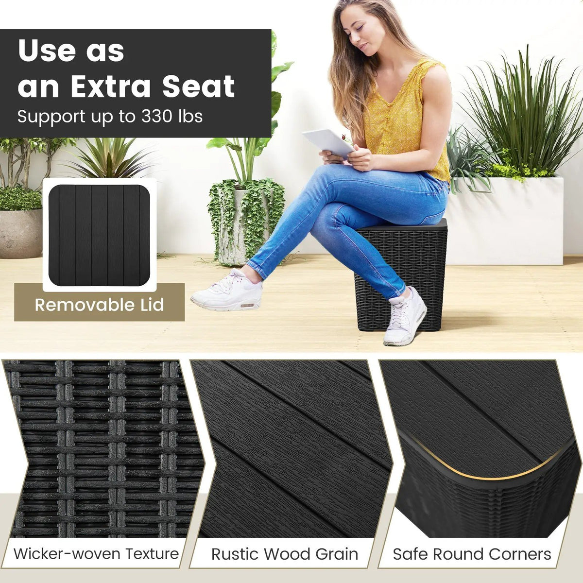 Outdoor Resin Storage Side Table with Removable Lid and Wicker-woven Accent by DirectDeals