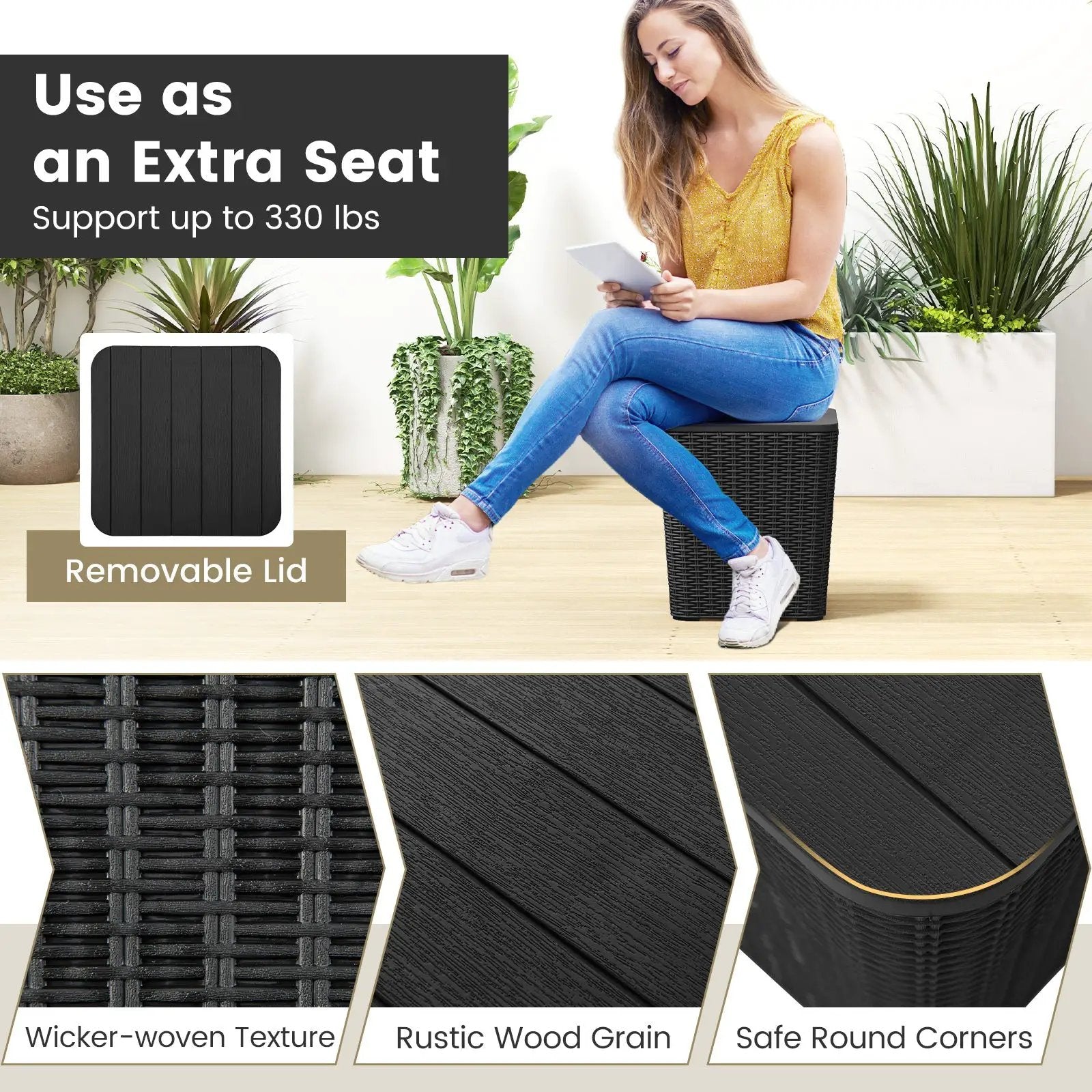 Outdoor Resin Storage Side Table with Removable Lid and Wicker-woven Accent by DirectDeals