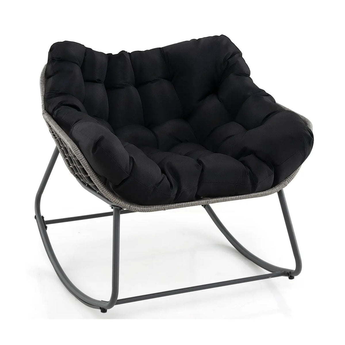 Outdoor Rocking Chair Oversized Patio PE Wicker Egg Chair with Cushion by DirectDeals