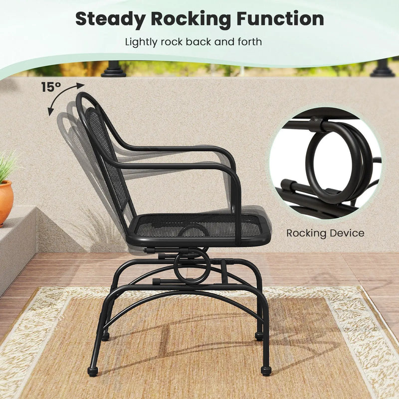 Outdoor Rocking Chair Set of 2 with Mesh Backrest and Seat for Yard-Black by DirectDeals